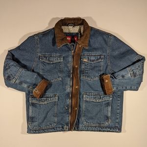 Wrangler Denim sherpa Lined Sz Large Jean Jacket with Corduroy Collar